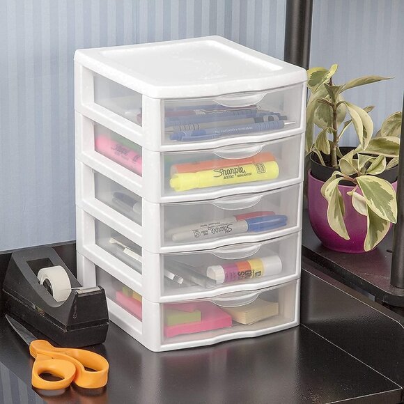 Sterilite 5-Drawer Desktop Organizer – Small Clearview White Unit - brown stains - Picture 7 of 8